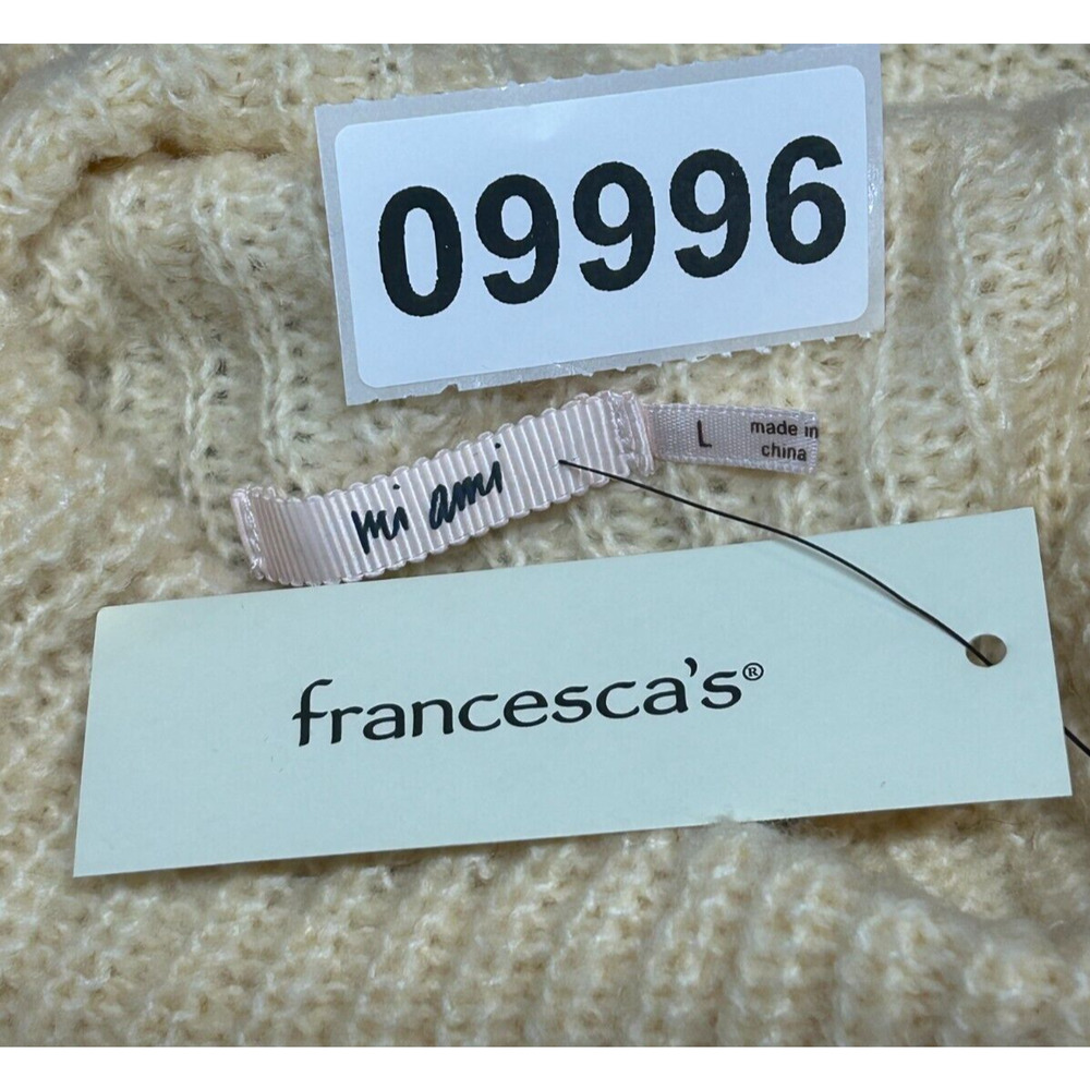 Francesca's Sweater Womens Large Yellow Beige Mi Ami Kori Mock Neck Pointelle - Picture 7 of 7